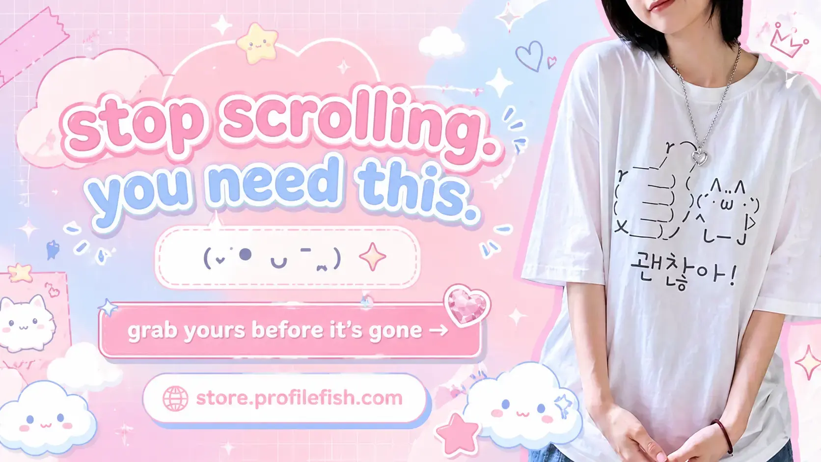 Shop cute kaomoji t-shirts at Profile Fish store