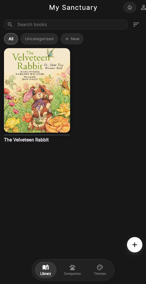Usagi Reader library with book covers and categories